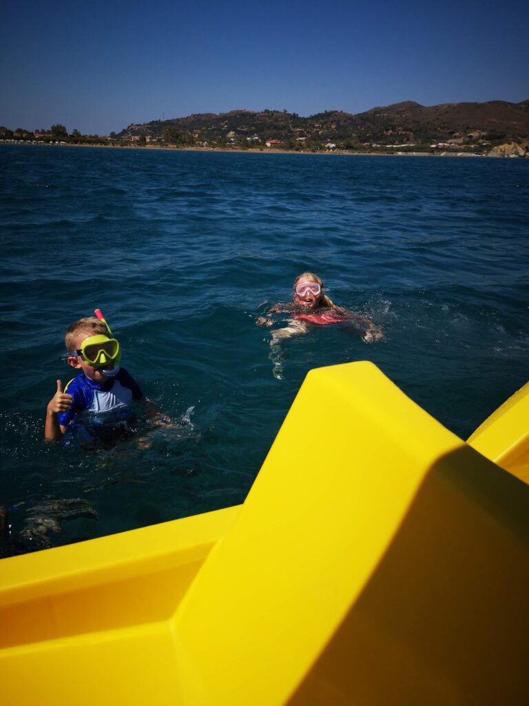 2 of my children snorkelling in Zante